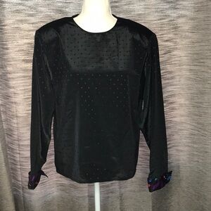 PETERS & ASHLEY VINTAGE BLACK POLKA DOT PULLOVER BLOUSE size 10